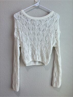 Oak + Fort Crochet Pattern Sweater White Cropped Women’s Size Medium